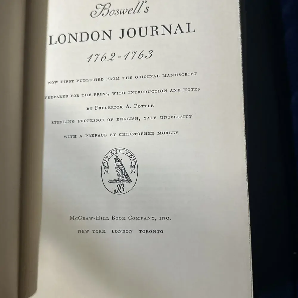Boswells‎ LONDON JOURNAL 1762-1763 Hardcover 1950 Rare 1st Edition